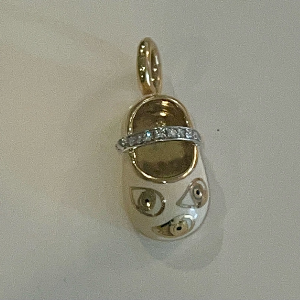 Aaron Basha 18K Sold Gold, Ivory x Diamond Super Rare Evil Eye Baby Shoe Pendant